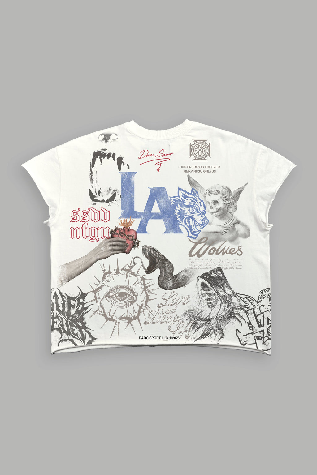 Homage To La Grunge Mid Length Raw Hem Cap Sleeve Tee in Cream — imagem 2