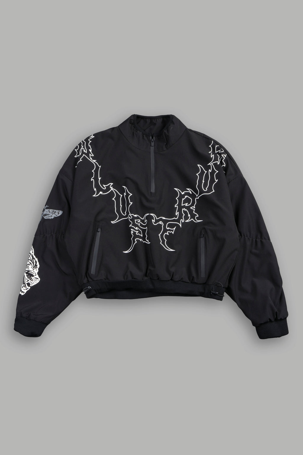 Wolves Hesh Pyramid Cropped Zip Mockneck In Black