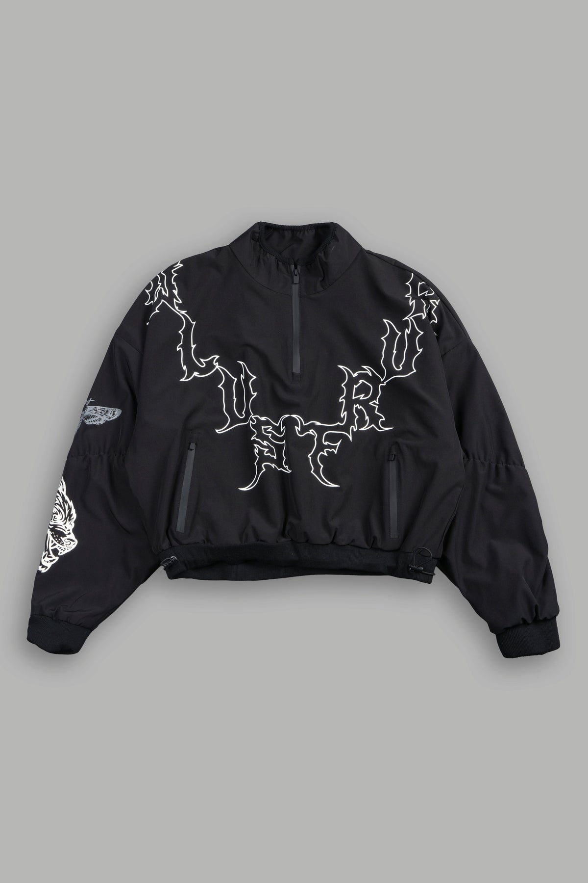 Wolves Hesh Pyramid Cropped Zip Mockneck In Black