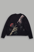 Hand That Holds Grunge Mid Length Raw Hem Ls Tee In Black