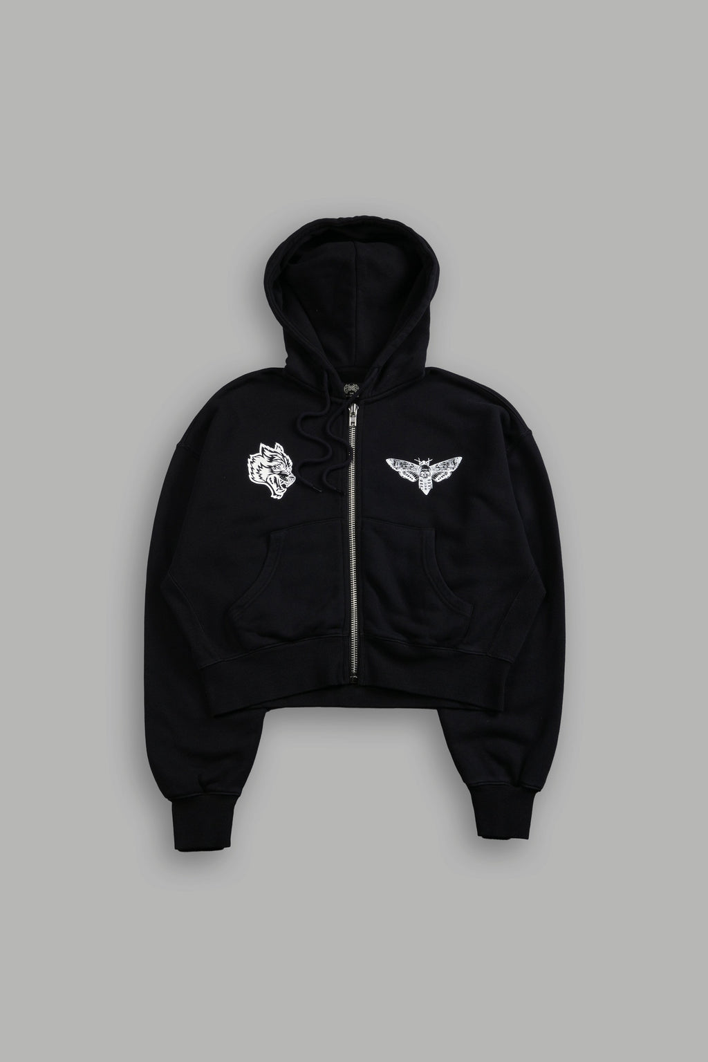 Single Wolf "Sage" Cropped Zip Hoodie in Black — imagem 3