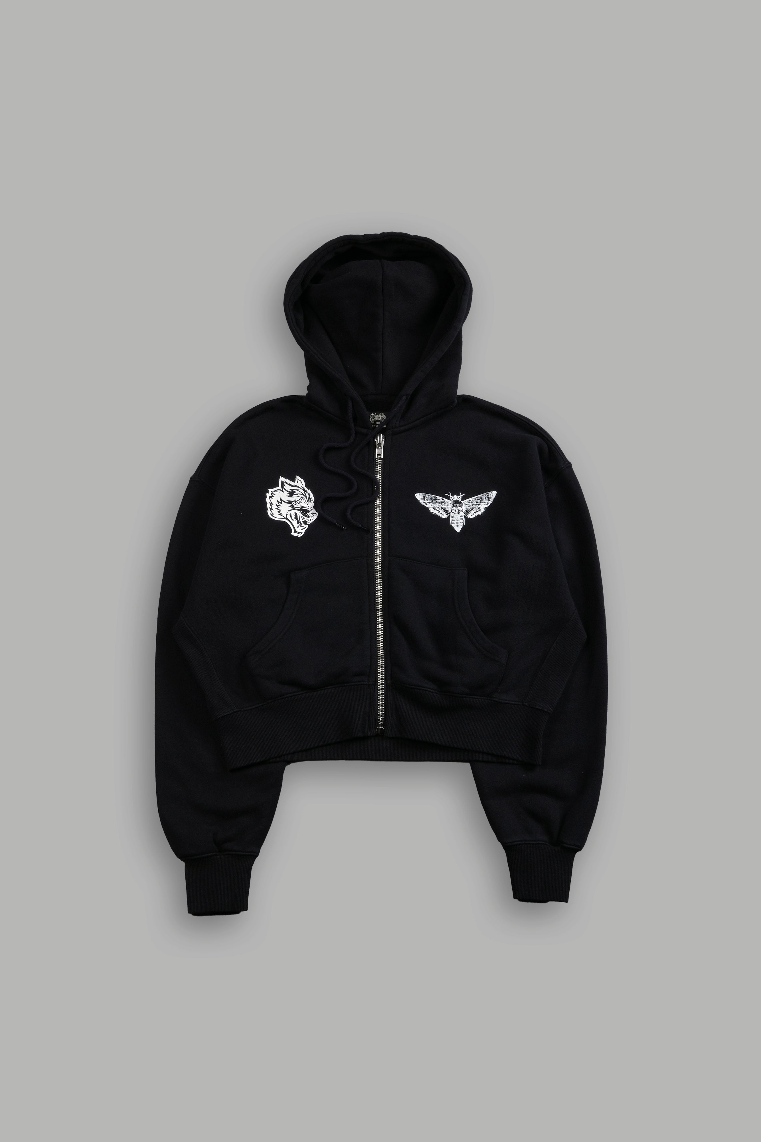 Single Wolf "Sage" Cropped Zip Hoodie in Black — imagem 3