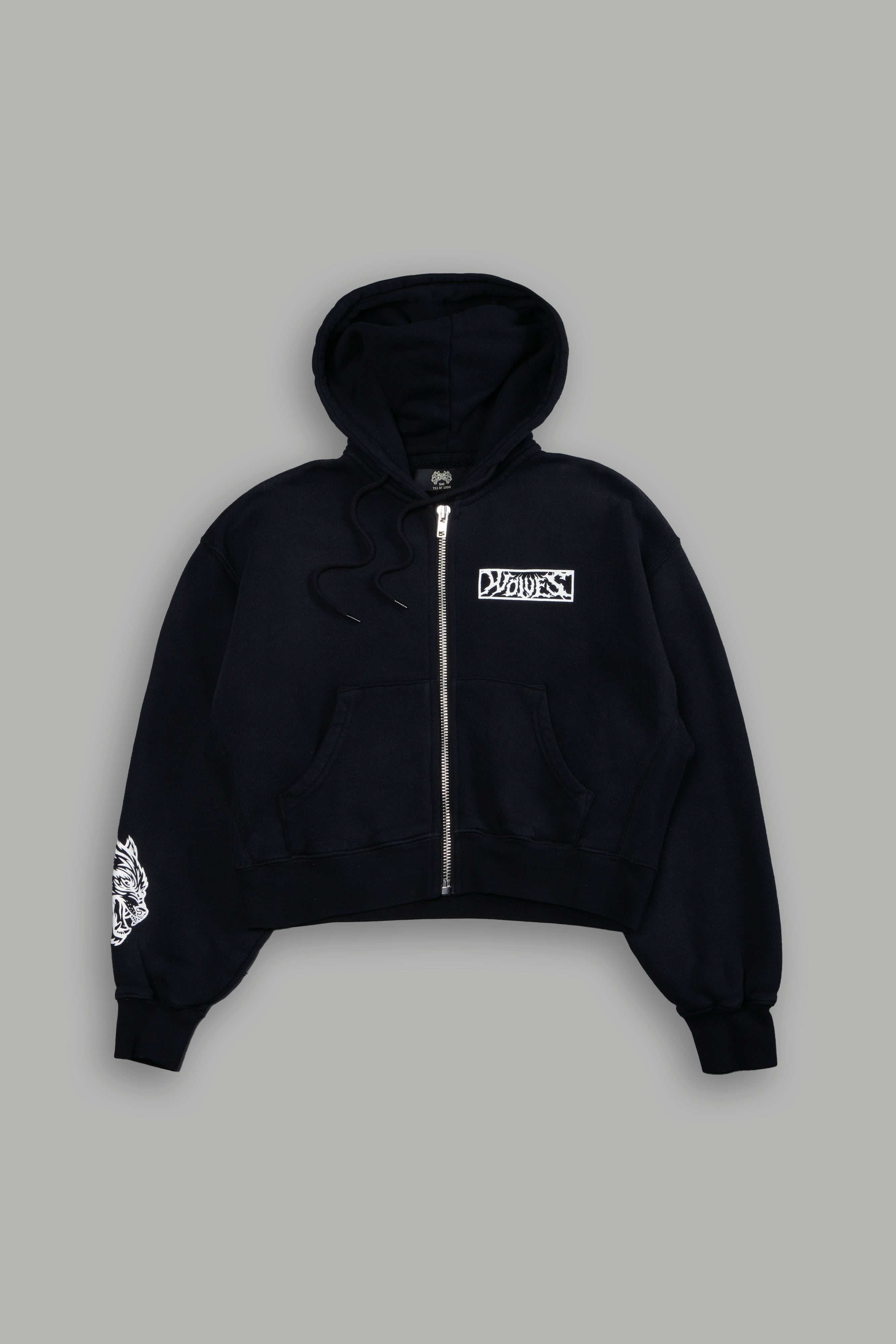 Midnight Wolves "Sage" Cropped Zip Hoodie in Black Drift Wash — imagem 8