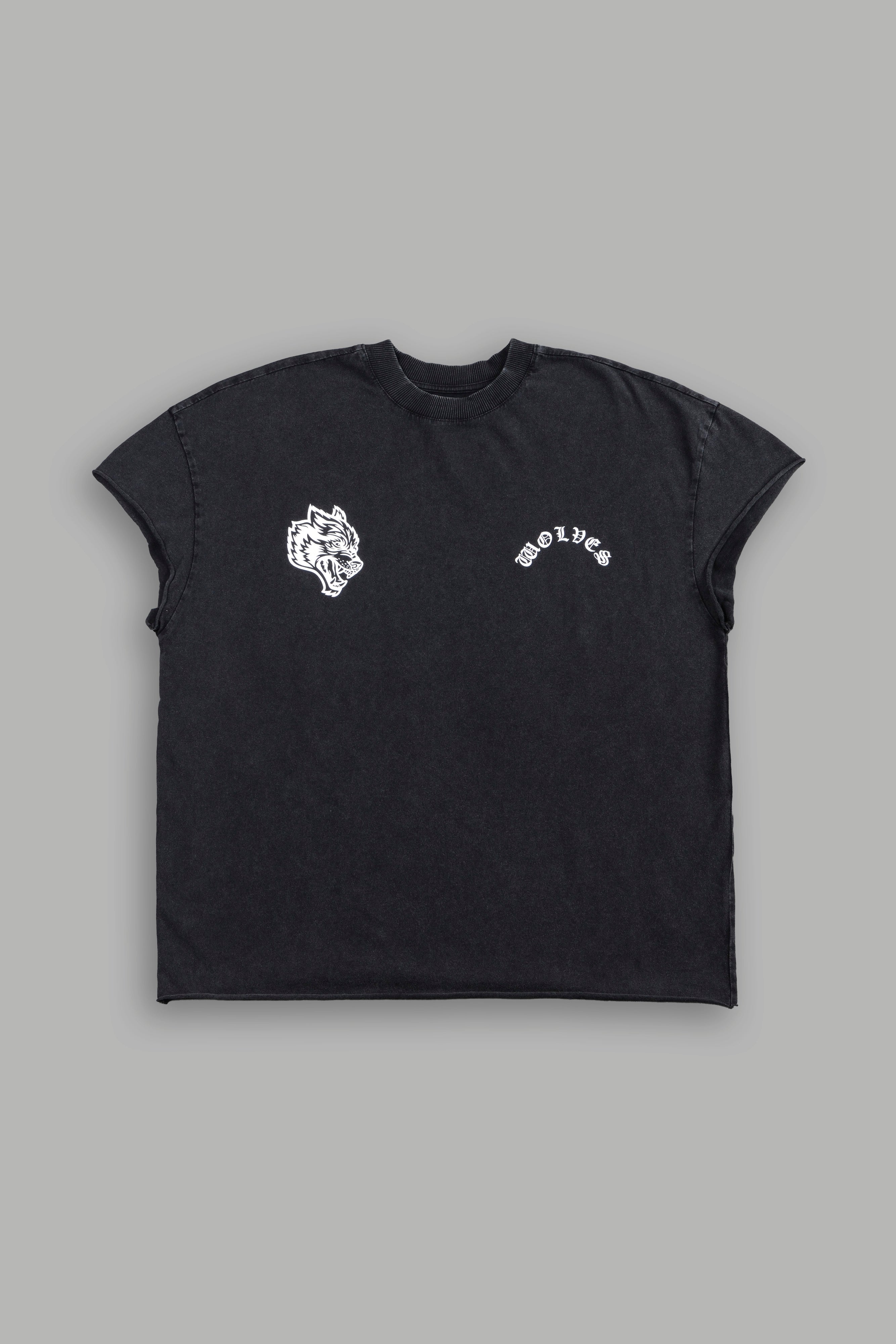 Steel Code Grunge Mid Length Raw Hem Cap Sleeve Tee in Black — imagem 3