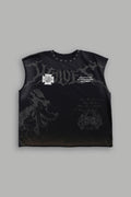 Big & Bad Distressed Grunge Mid Length Raw Hem Muscle Tee in Black Drift Wash