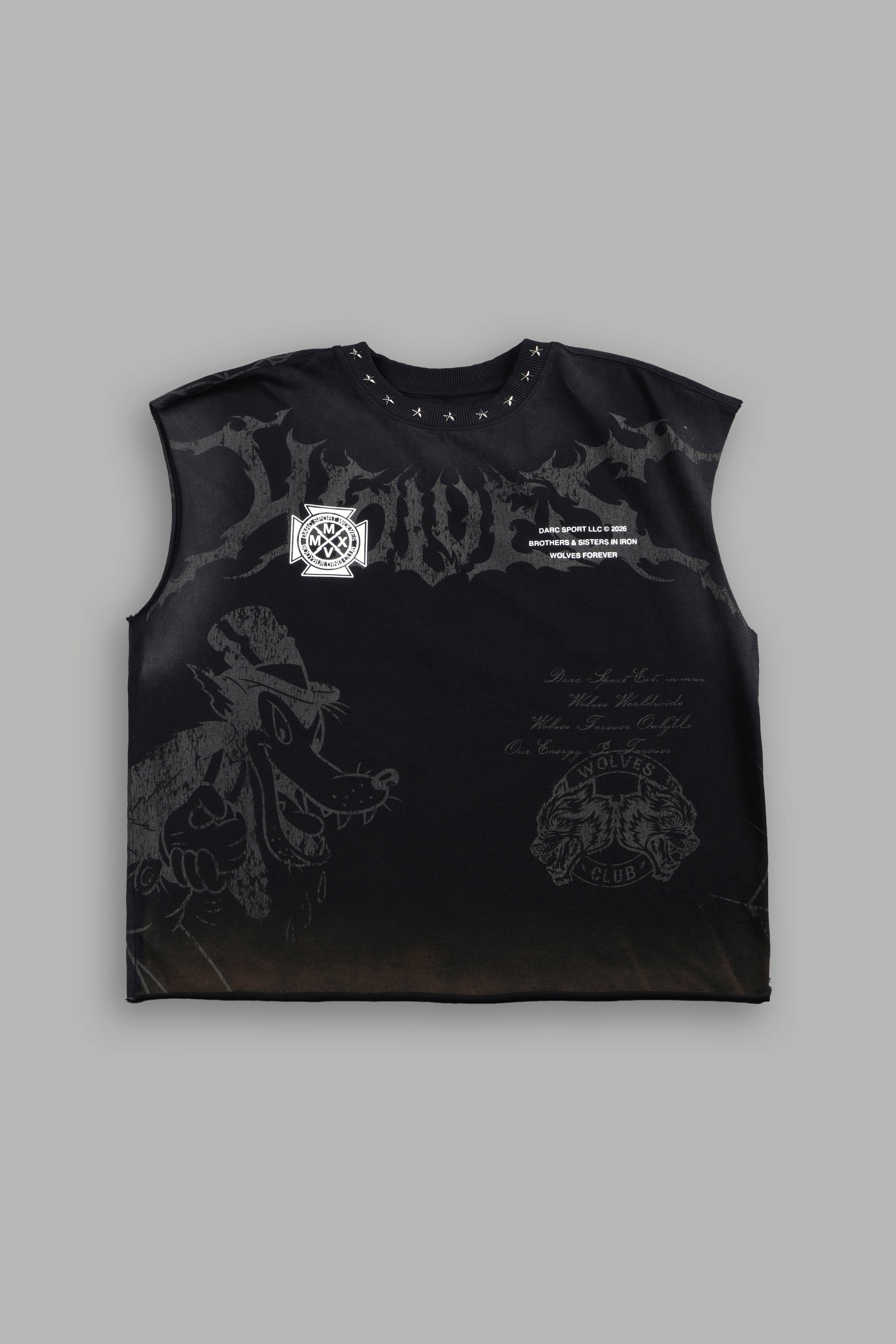 Big & Bad Distressed Grunge Mid Length Raw Hem Muscle Tee in Black Drift Wash