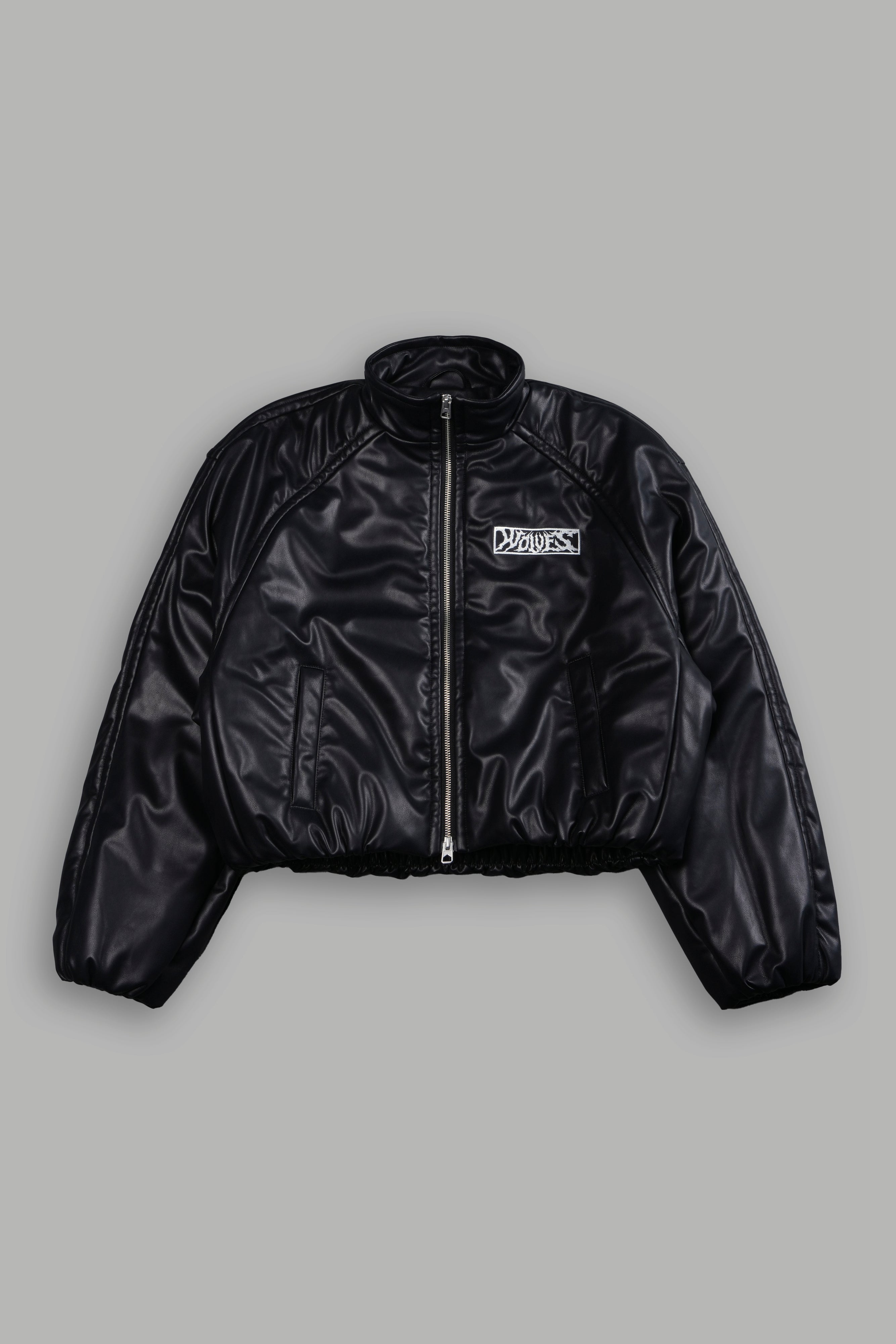 Midnight Wolves Sofia Faux Leather Bomber Jacket in Black — imagem 7