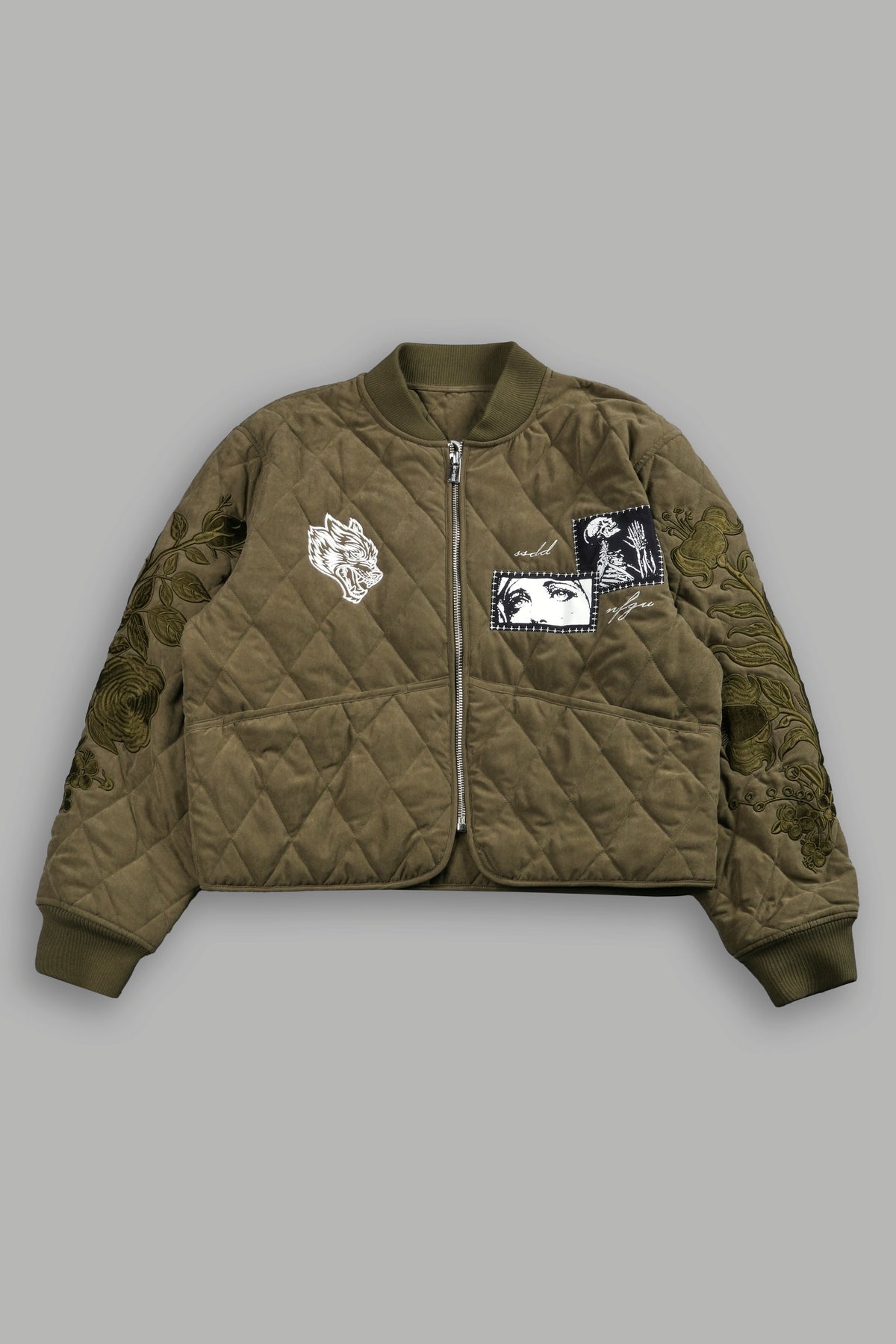 Sacred Wolves Boxy Darco Quilted Jacket in Olive - imagem 1