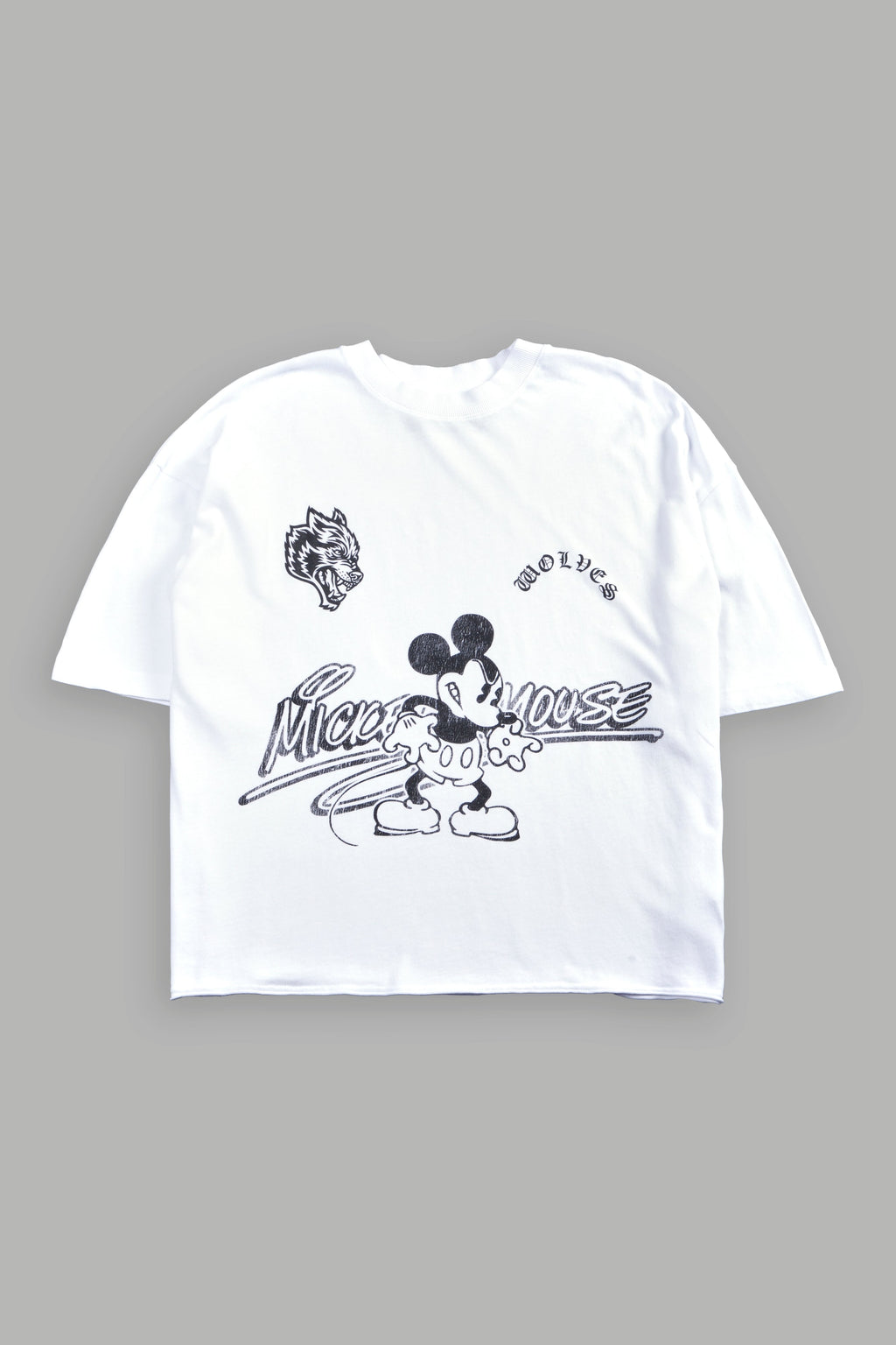 Mickey Chopper Premium Raw Hem Box Cut Tee in White