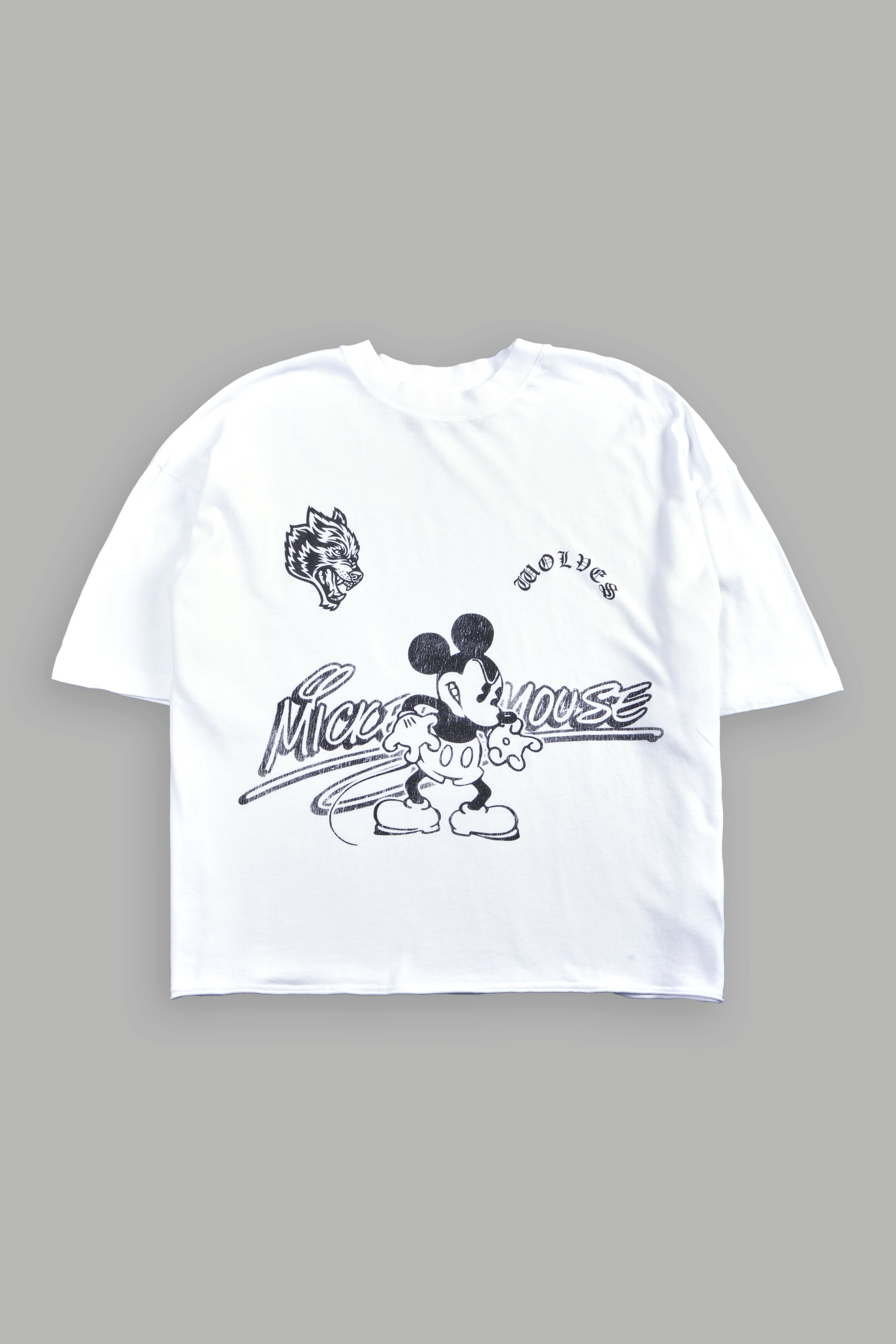 Mickey Chopper Premium Raw Hem Box Cut Tee in White