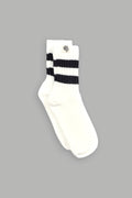Wolf Patch V2 2 Stripe Comfy Socks in Cream/Black