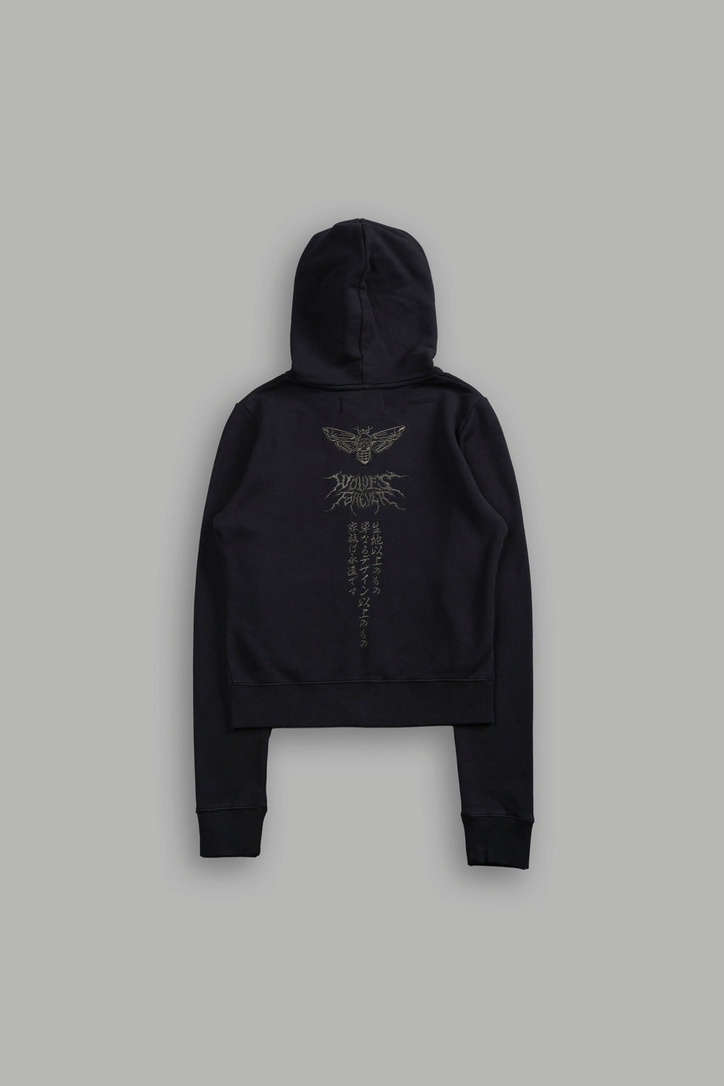 Moth Kanji "Iris" Zip Up Hoodie in Black — imagem 4