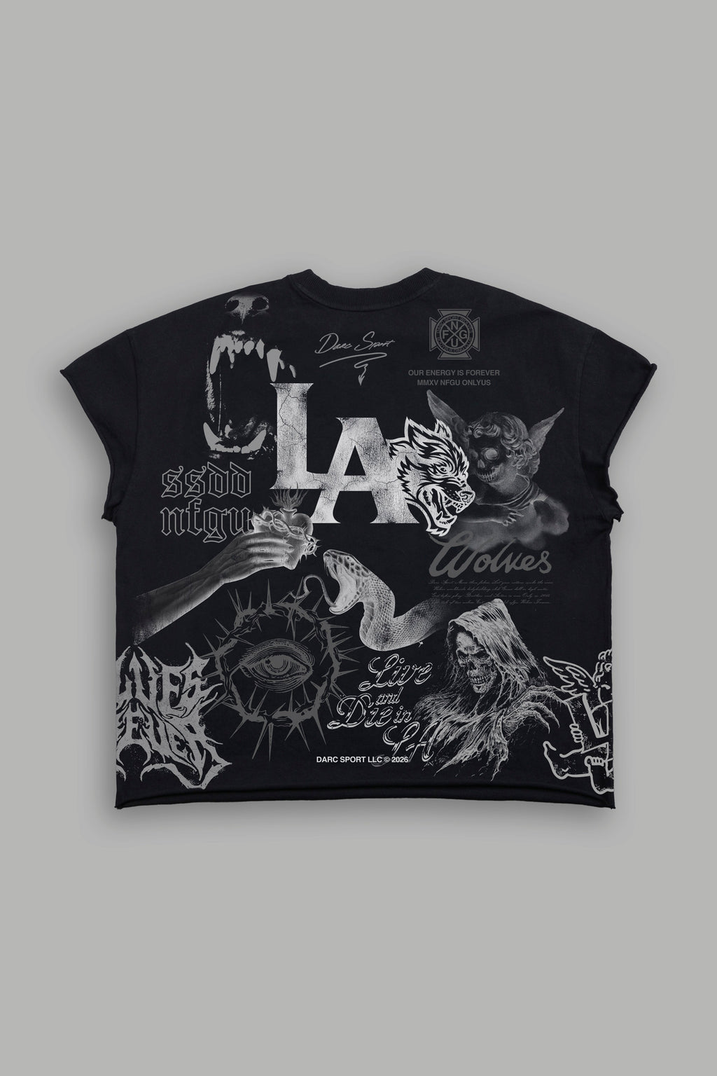 Homage To La Grunge Mid Length Raw Hem Cap Sleeve Tee in Black — imagem 2