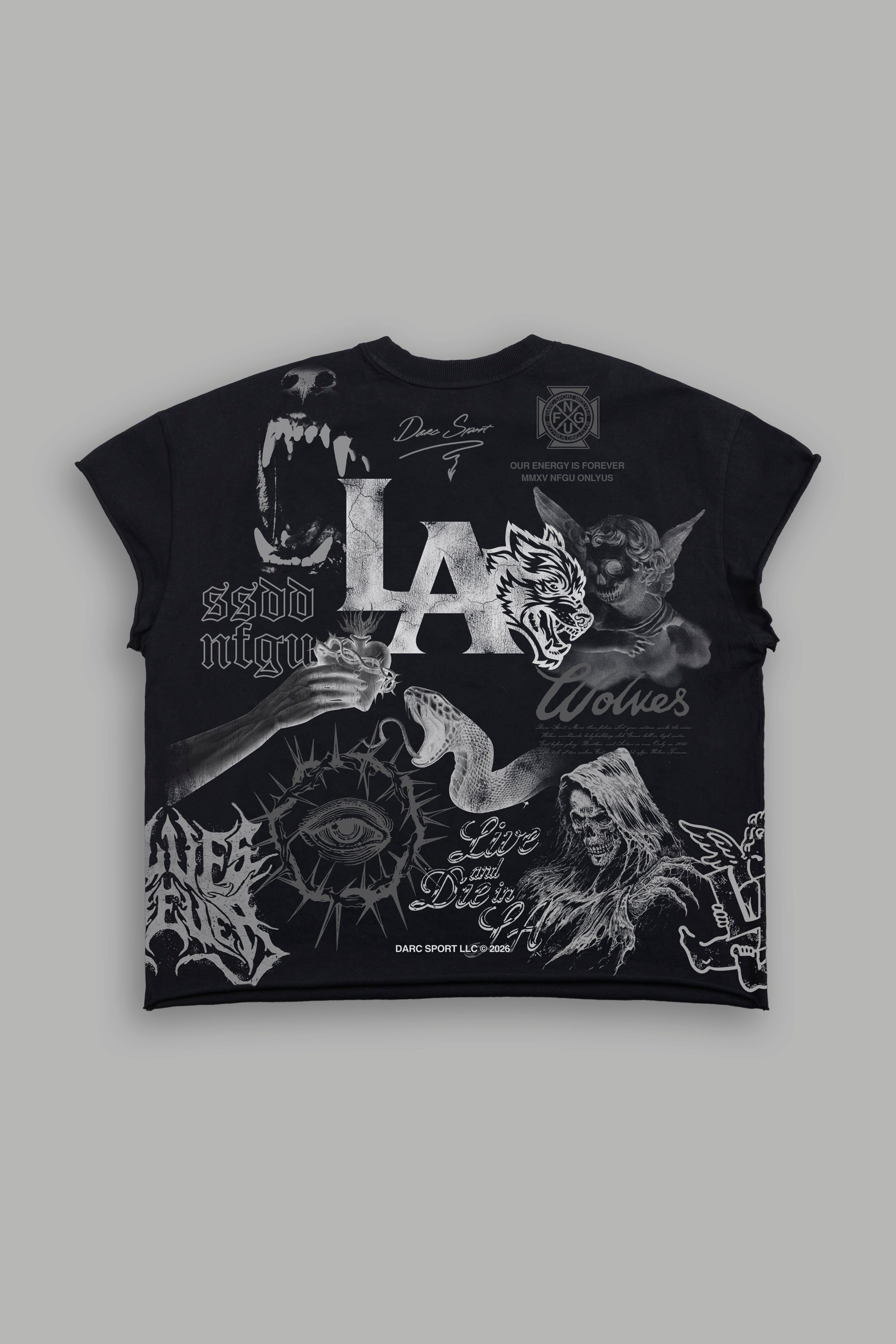 Homage To La Grunge Mid Length Raw Hem Cap Sleeve Tee in Black — imagem 2