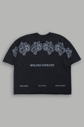 Wolves Have Your Back Distressed Grunge Mid Length Raw Hem Tee In Black - imagem 1