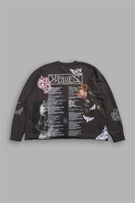 Wolves Valor Grunge Mid Length Raw Hem Ls Tee in Darc Brown Drift Wash — imagem 1
