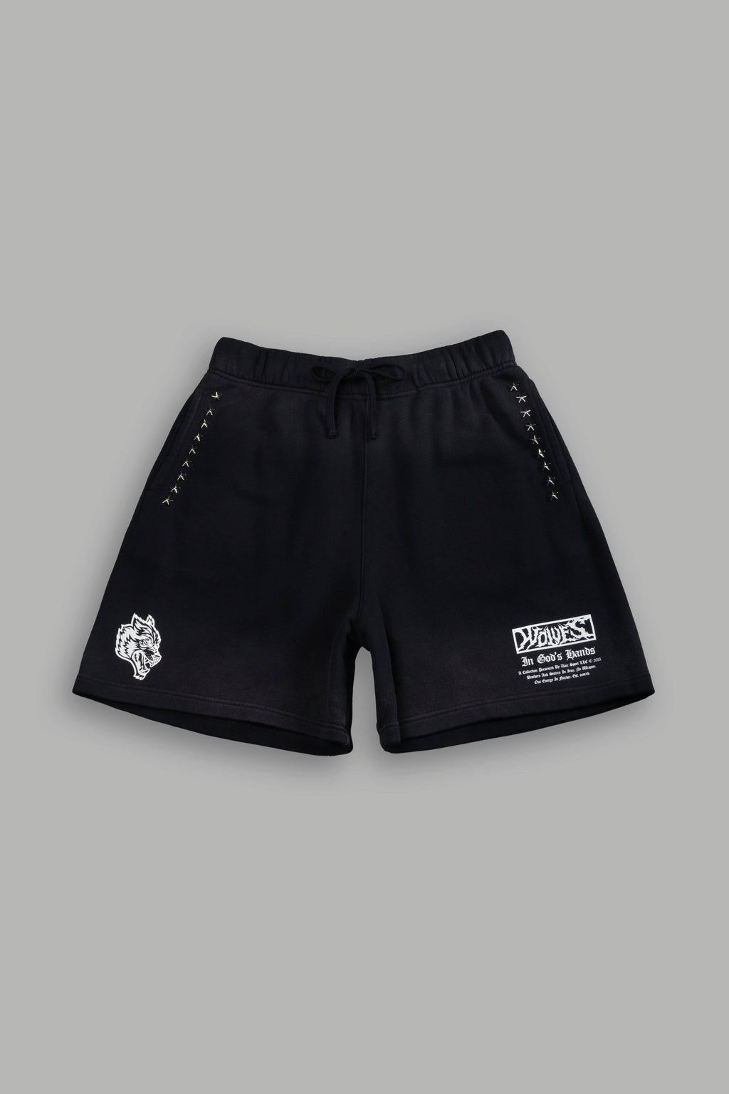 Studded Midnight Wolves Oversized Post Lounge Sweat Shorts in Black Drift Wash — imagem 1