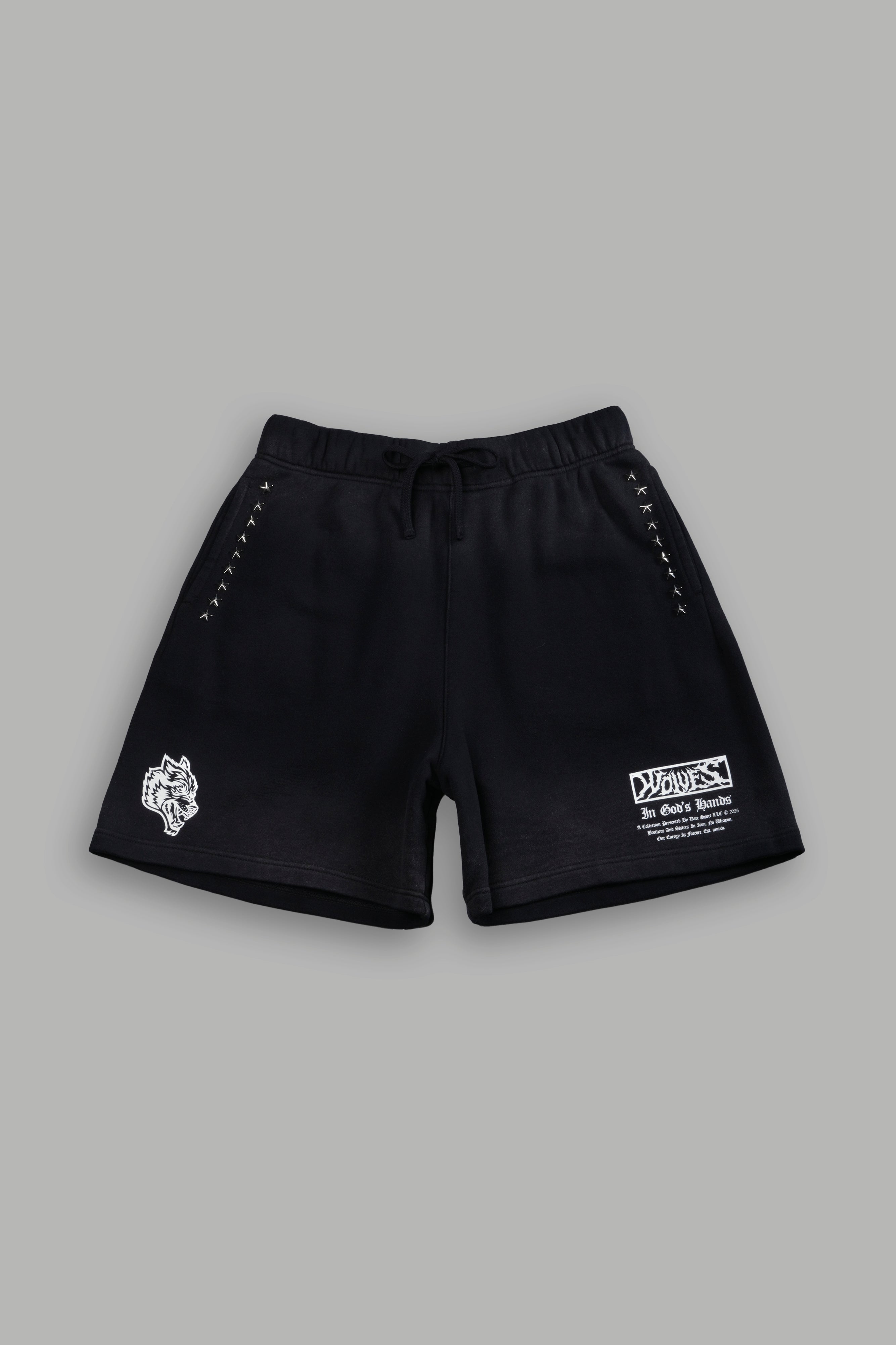 Studded Midnight Wolves Oversized Post Lounge Sweat Shorts in Black Drift Wash — imagem 1