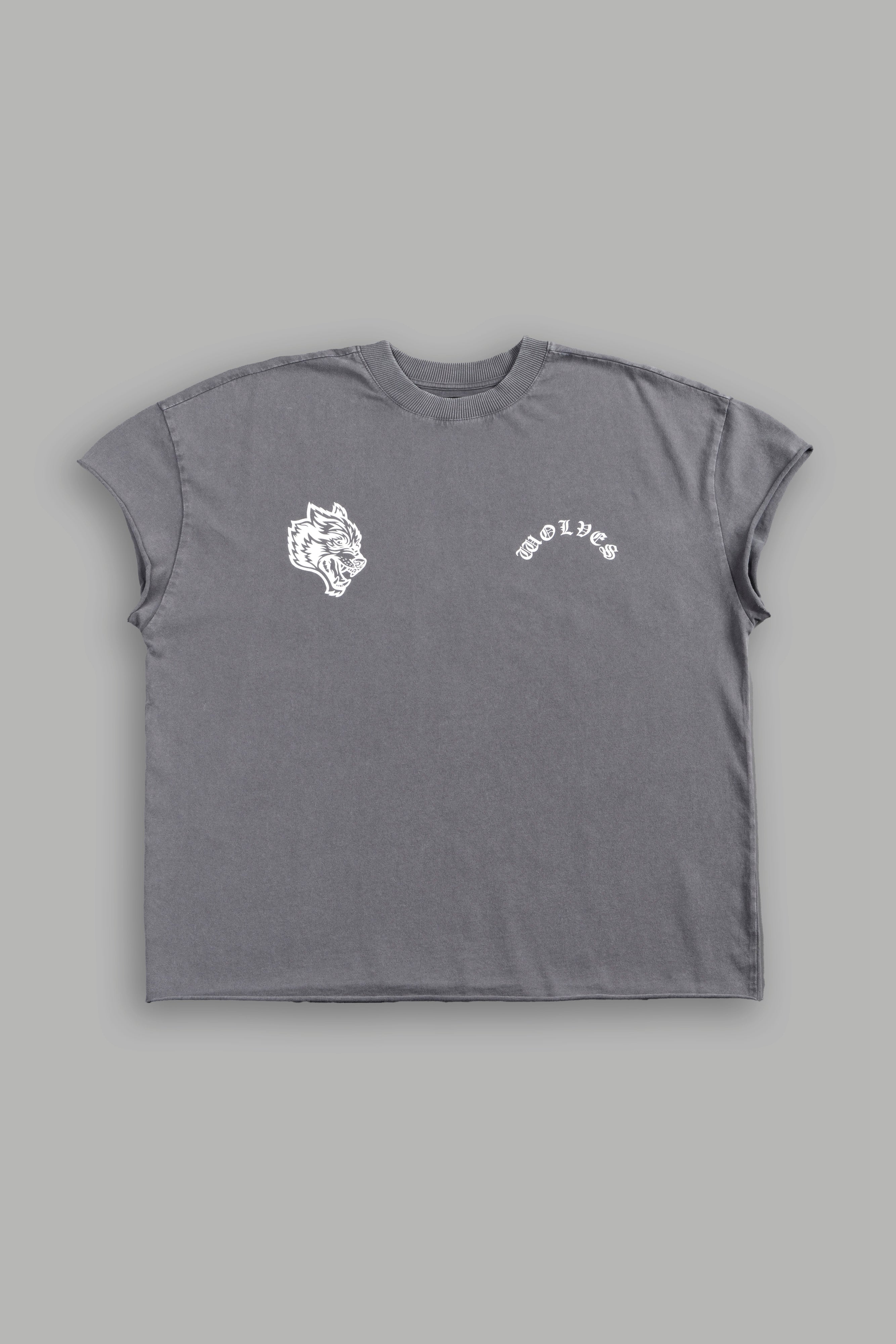 Steel Code Grunge Mid Length Raw Hem Cap Sleeve Tee in Slate Gray — imagem 3