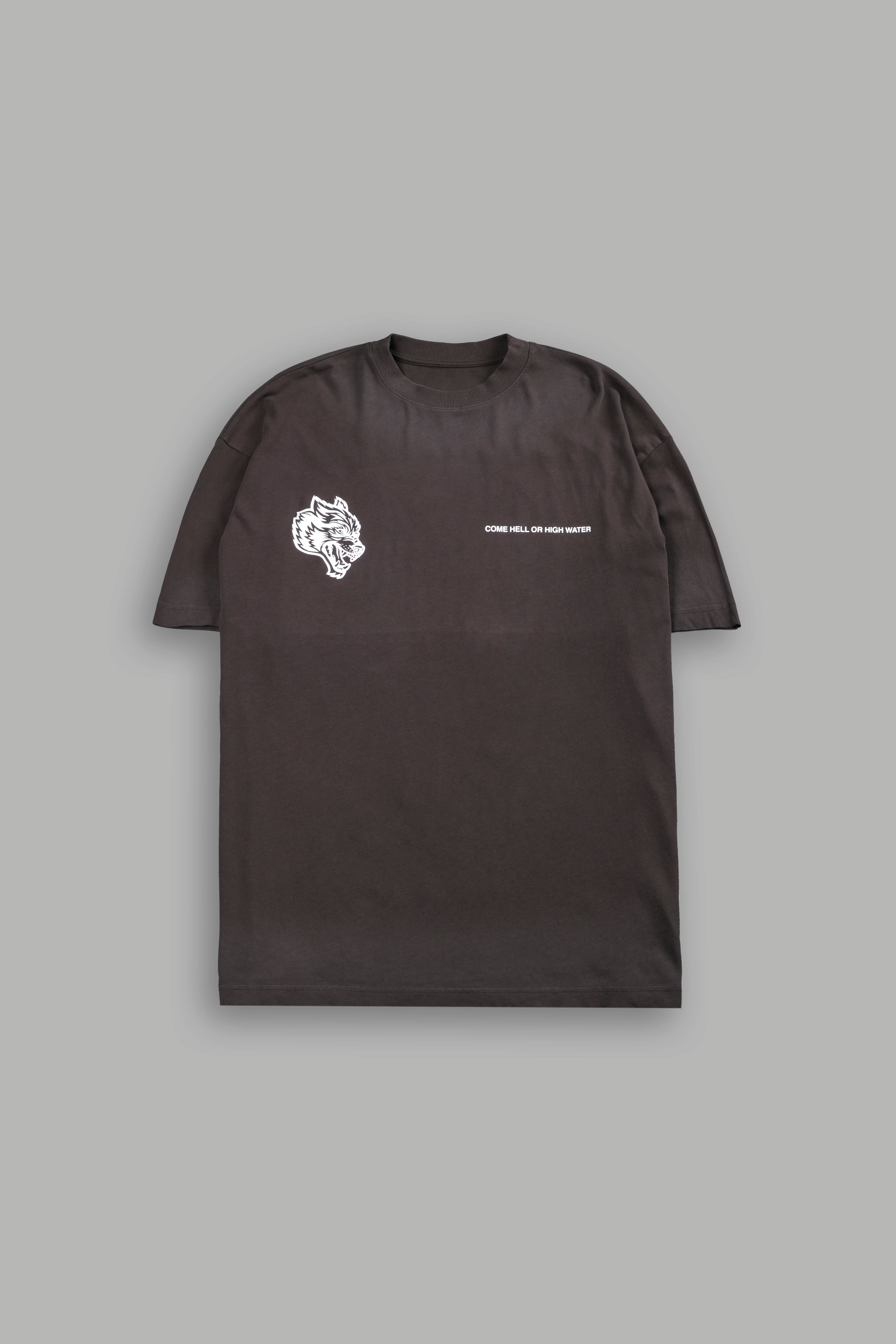 Come Hell Or High Water NFGU Premium Oversized Tee in Darc Brown Drift Wash — imagem 3