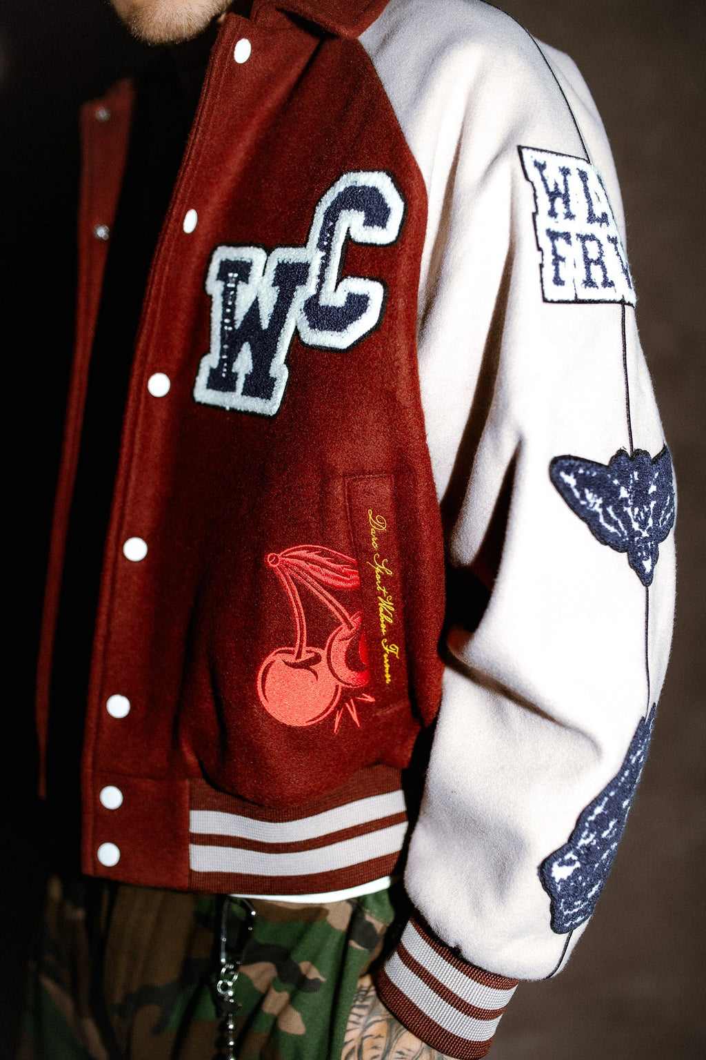 Mickey Mouse Wolves Club Roxy Box Cut Rudy Letterman Jacket in Oxblood/Clay