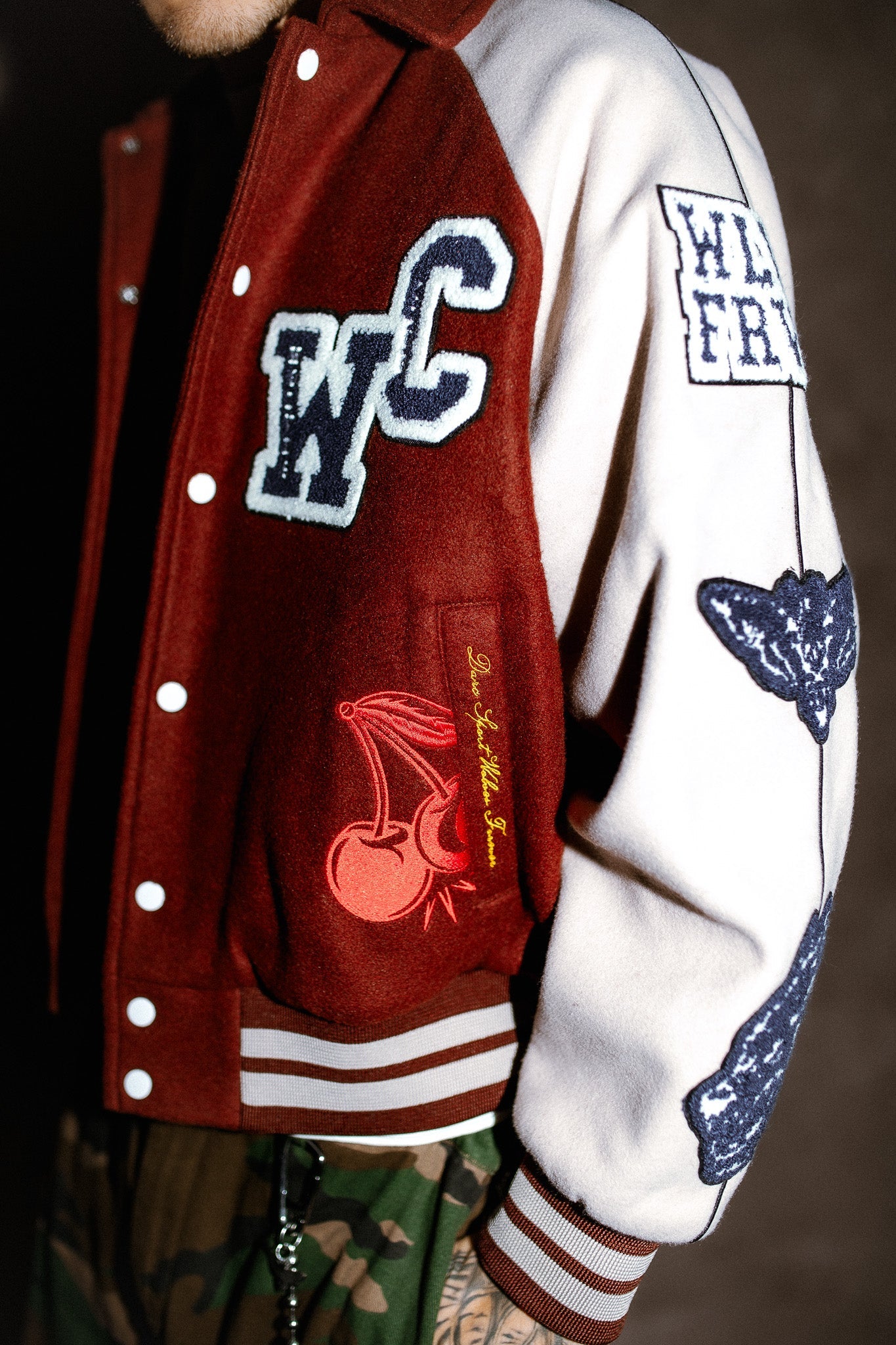 Mickey Mouse Wolves Club Roxy Box Cut Rudy Letterman Jacket in Oxblood/Clay