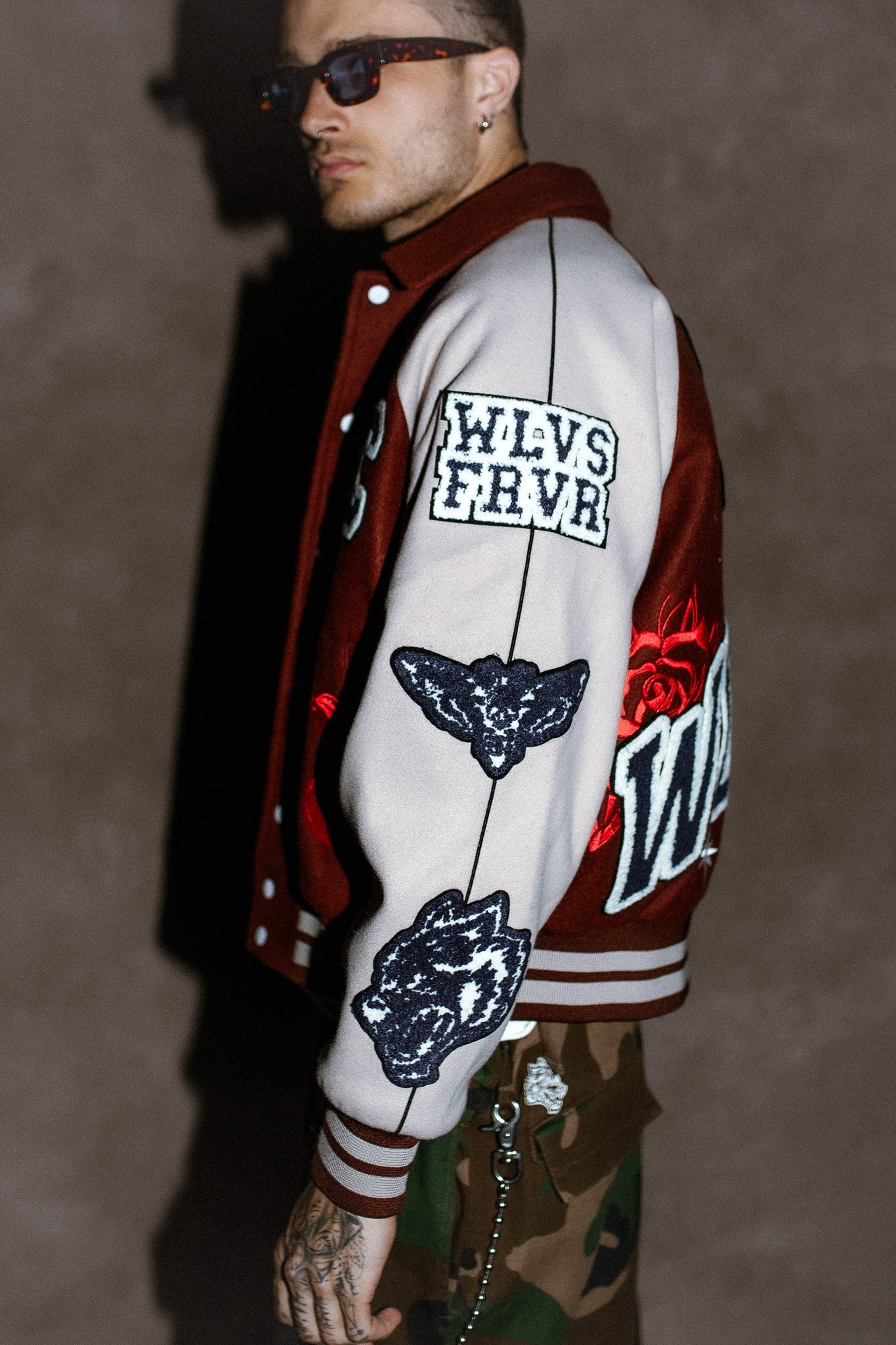 Mickey Mouse Wolves Club Roxy Box Cut Rudy Letterman Jacket in Oxblood/Clay
