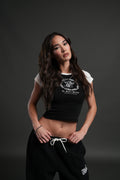 Cherub's Oath Lina Raglan "Baby" Tee in Black/Cream — imagem 1