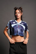 She Wave She Laced Crop Jersey Top in La Blue