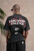 Hot Rod Distressed Grunge Mid Length Raw Hem Tee in Black Drift Wash — imagem principal