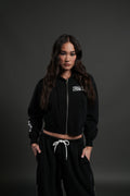 Midnight Wolves "Sage" Cropped Zip Hoodie in Black Drift Wash — imagem 1