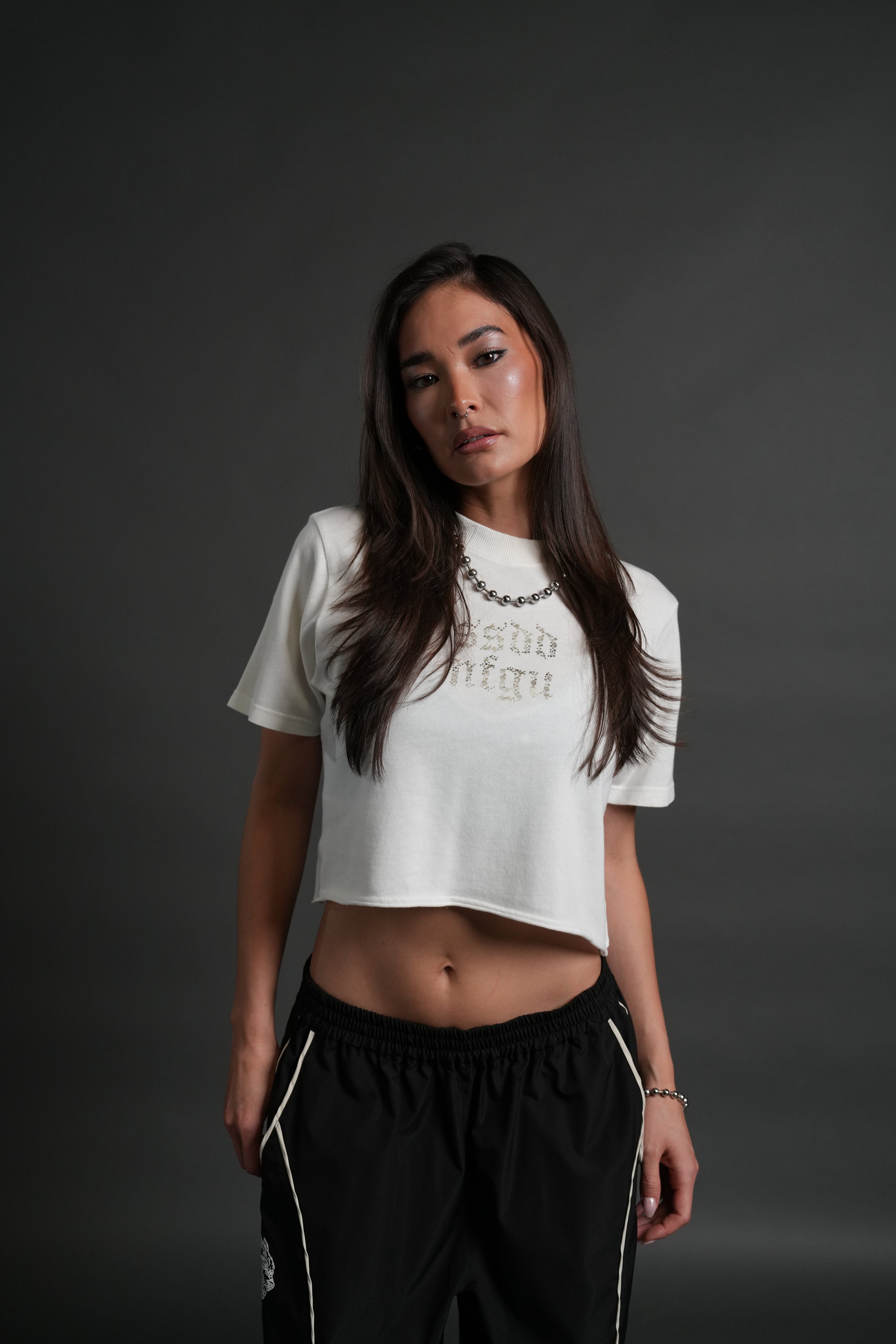 Crystal Code "Premium" Oversized (Cropped) Tee in Cream — imagem 1