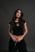 Sacred Flame Ringer "Baby" Tee in Black/White — imagem 1