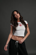 Sacred Flame Ringer "Baby" Tee in White/Roman Red — imagem 1