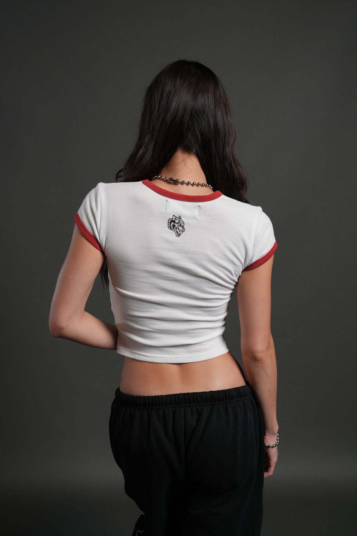 Sacred Flame Ringer "Baby" Tee in White/Roman Red - imagem 2