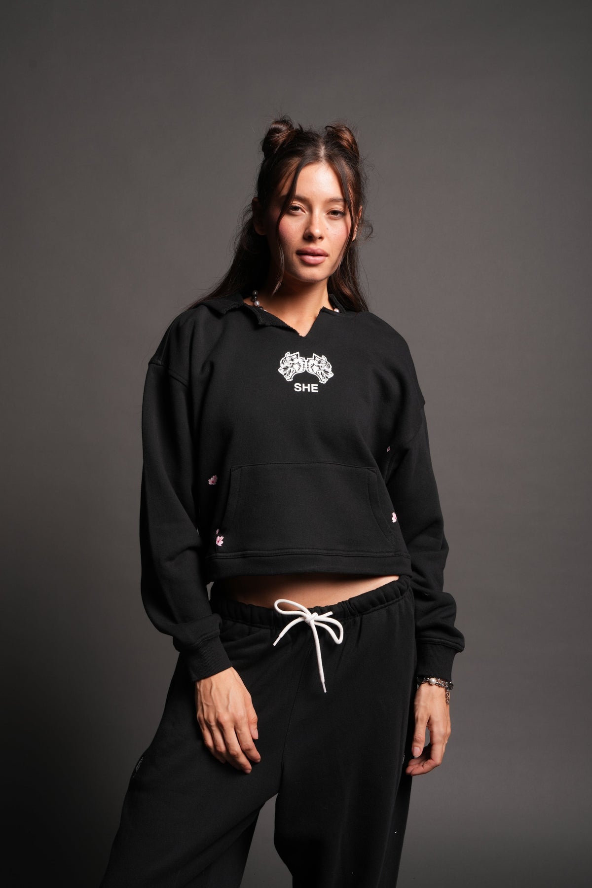 Sakura Hesh Dempsey Cropped Hoodie In Black