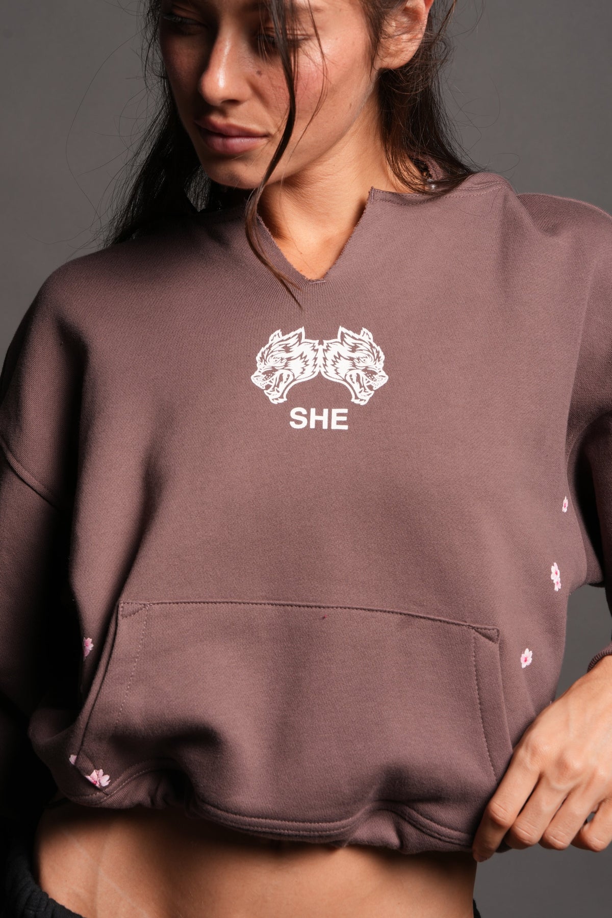 Sakura Hesh Dempsey Cropped Hoodie In Rose Taupe — imagem 3