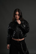 Midnight Wolves Sofia Faux Leather Bomber Jacket in Black — imagem 1