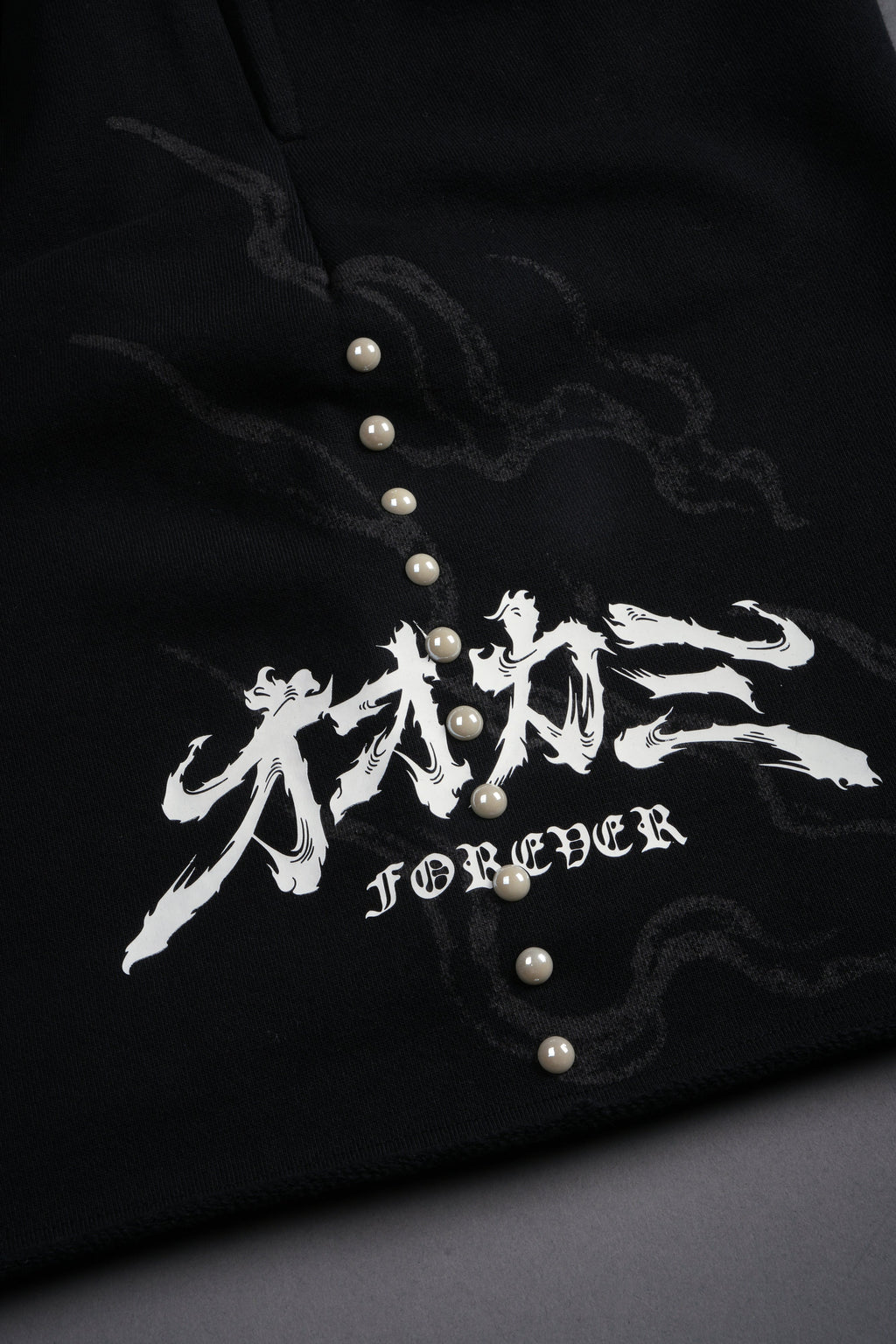 Kokuryu Grunge Oversized Raw Hem Post Lounge Sweat Shorts in Black — imagem 7