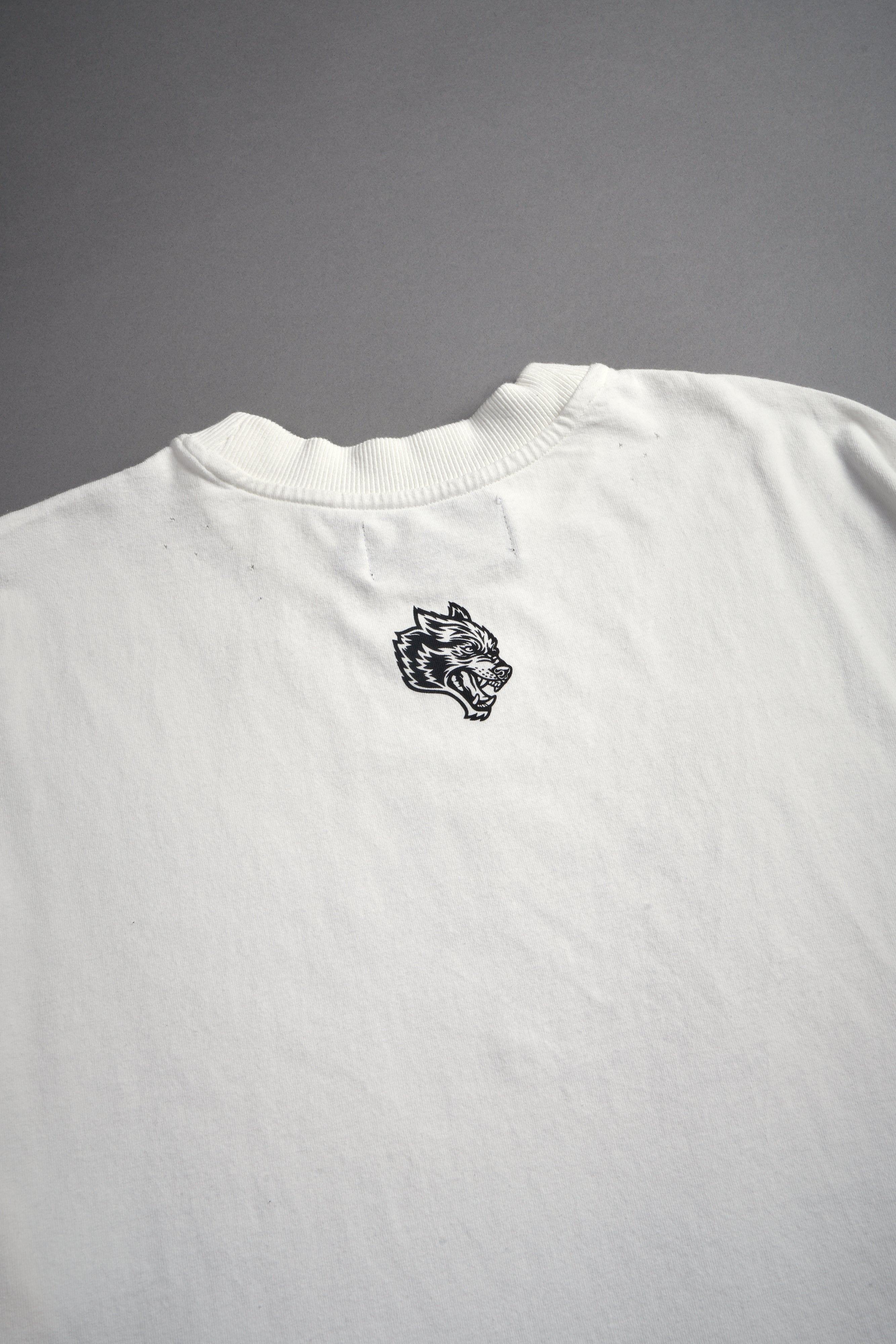 Oni Cherub Distressed Grunge Mid Length Raw Hem Tee in Cream — imagem 10