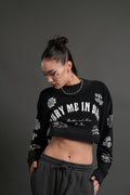 Wolves For Life "Premium" Oversized Cropped L/S Tee in Black Drift Wash — imagem 1