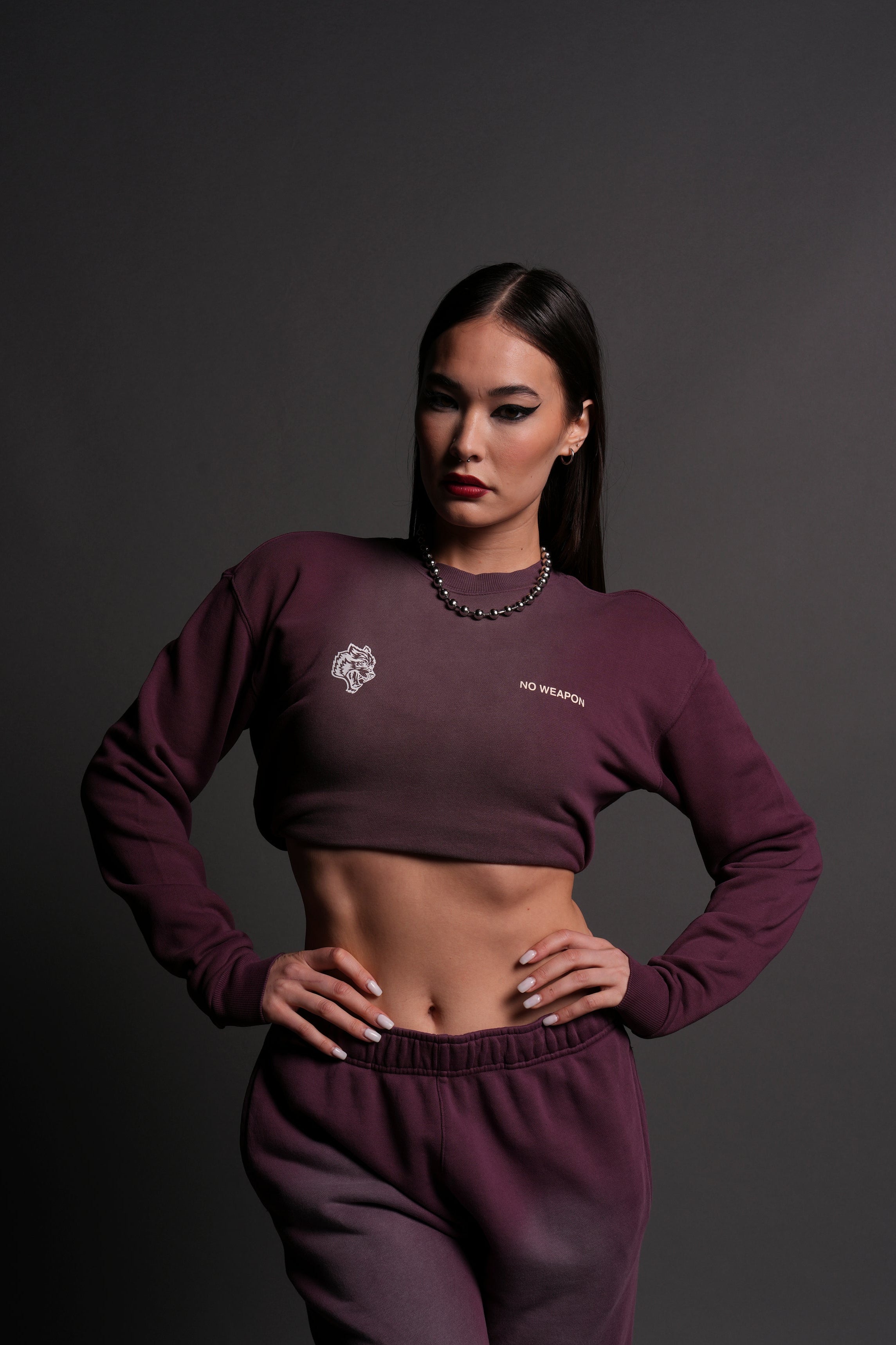 No Weapon Shall Prosper (Cropped) Crewneck in Cherry Wine Tonal Sun Fade — imagem 1