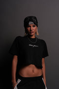 Our Script "Premium" (Cropped) Tee in Black Spine Sun Fade — imagem 1