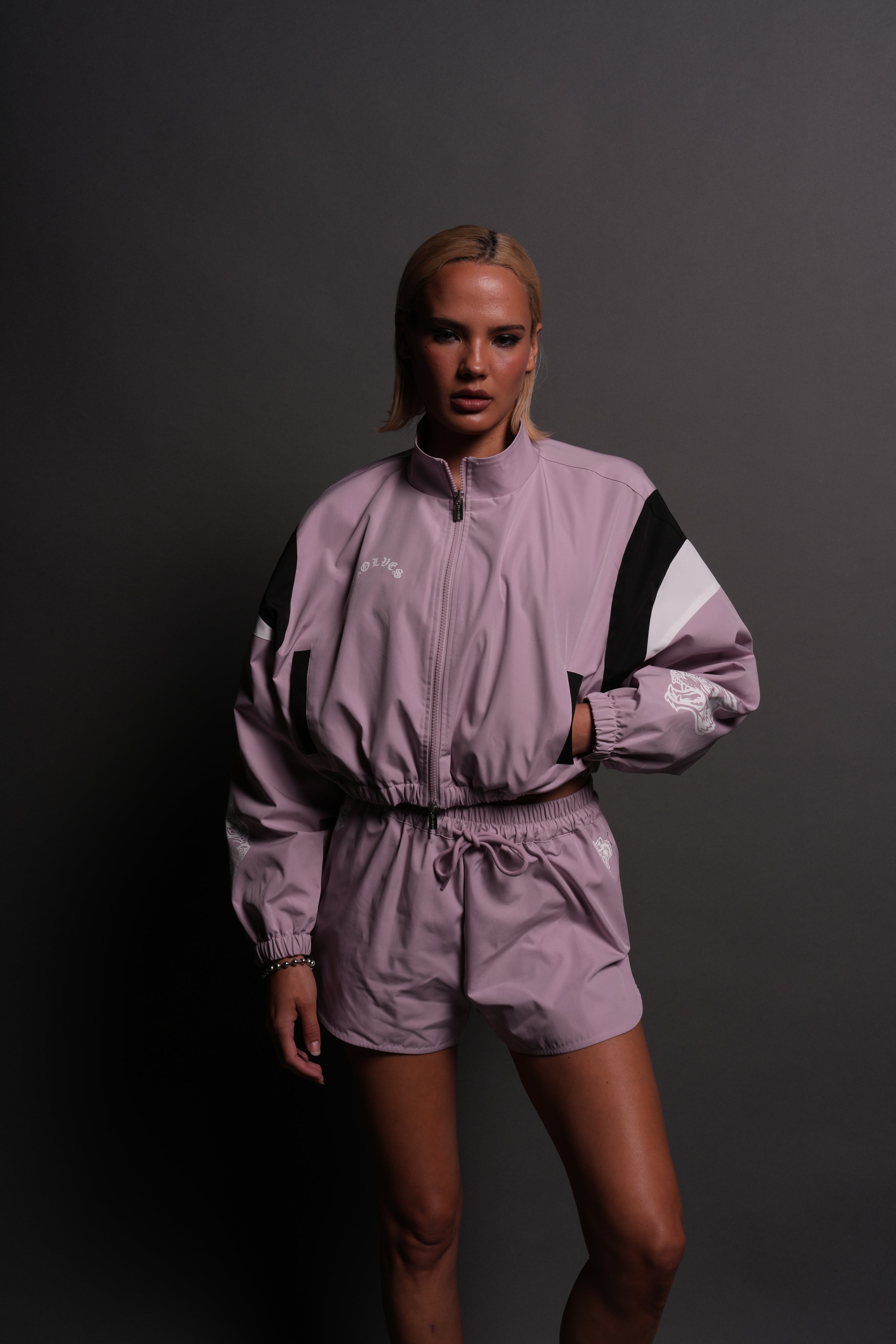 Death Becomes Her Nadia Track Jacket in Purple Smoke/Black/White — imagem 1