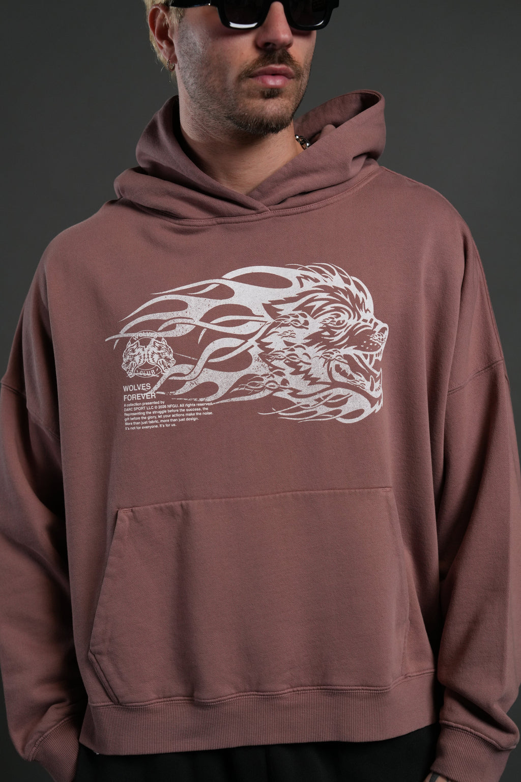 Wolf of the Flame Grunge "Gage Box Cut" Hoodie in Mauve — imagem 6