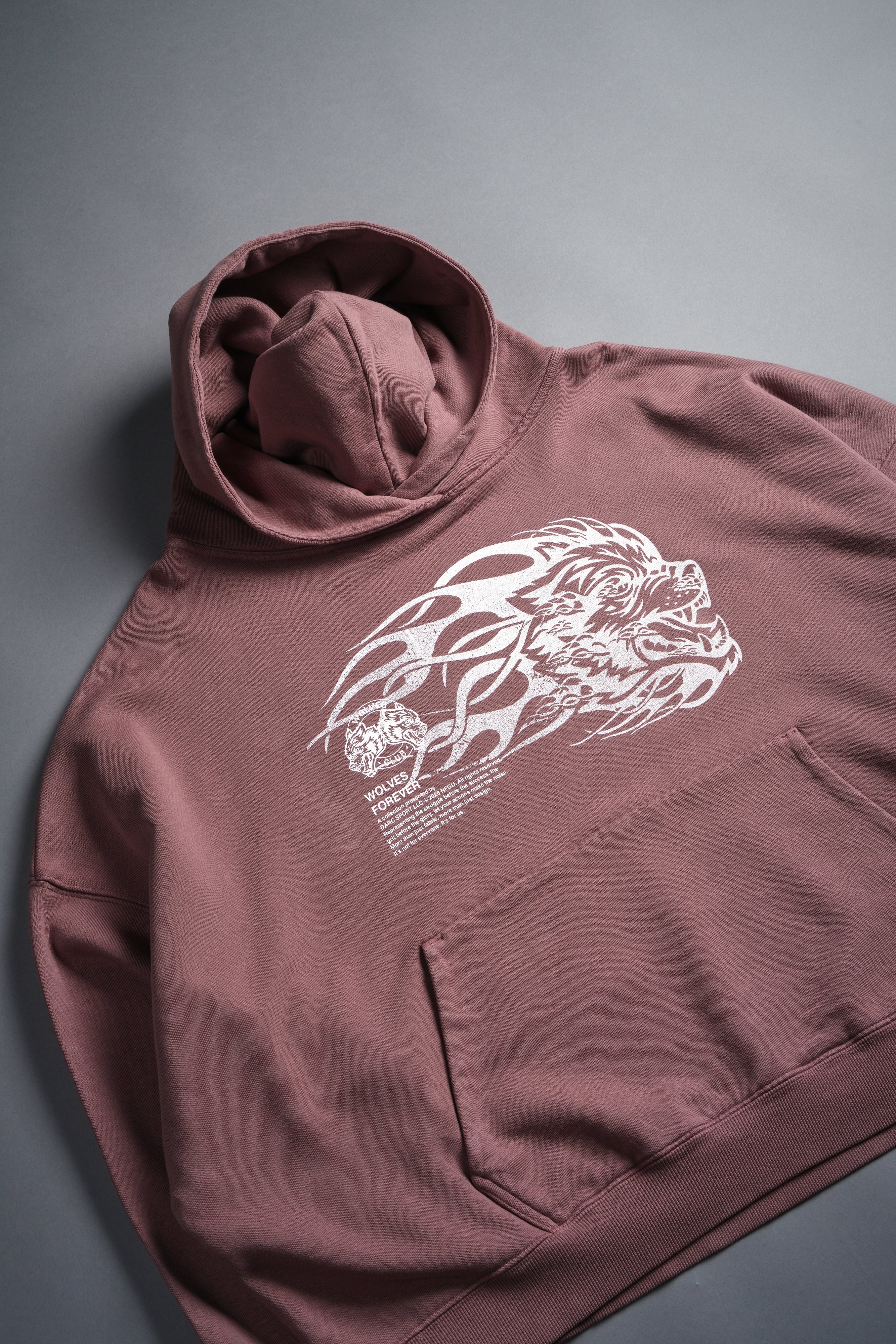 Wolf of the Flame Grunge "Gage Box Cut" Hoodie in Mauve — imagem 7
