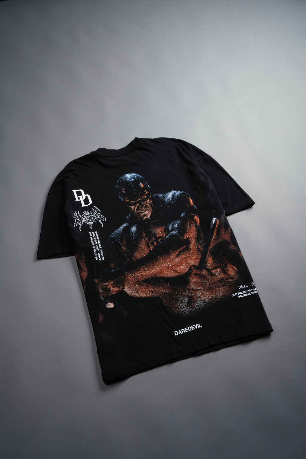 Devil In The Flames Side-By-Side Series Premium Oversized Tee in Black