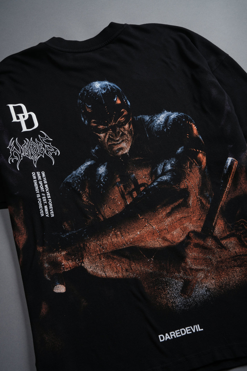 Devil In The Flames Side-By-Side Series Premium Oversized Tee in Black