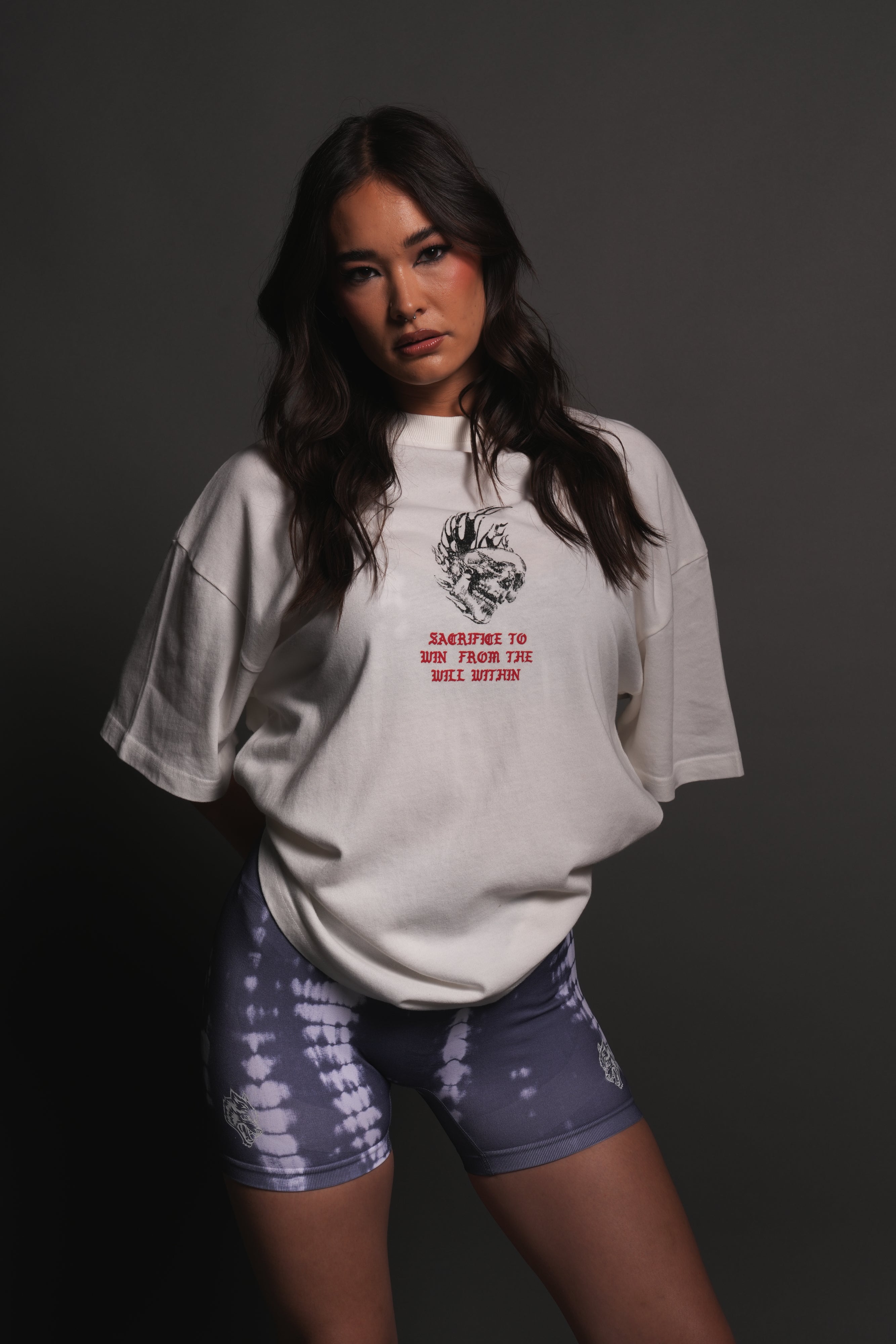 Flame Skull Premium Oversized Tee in Cream — imagem 9