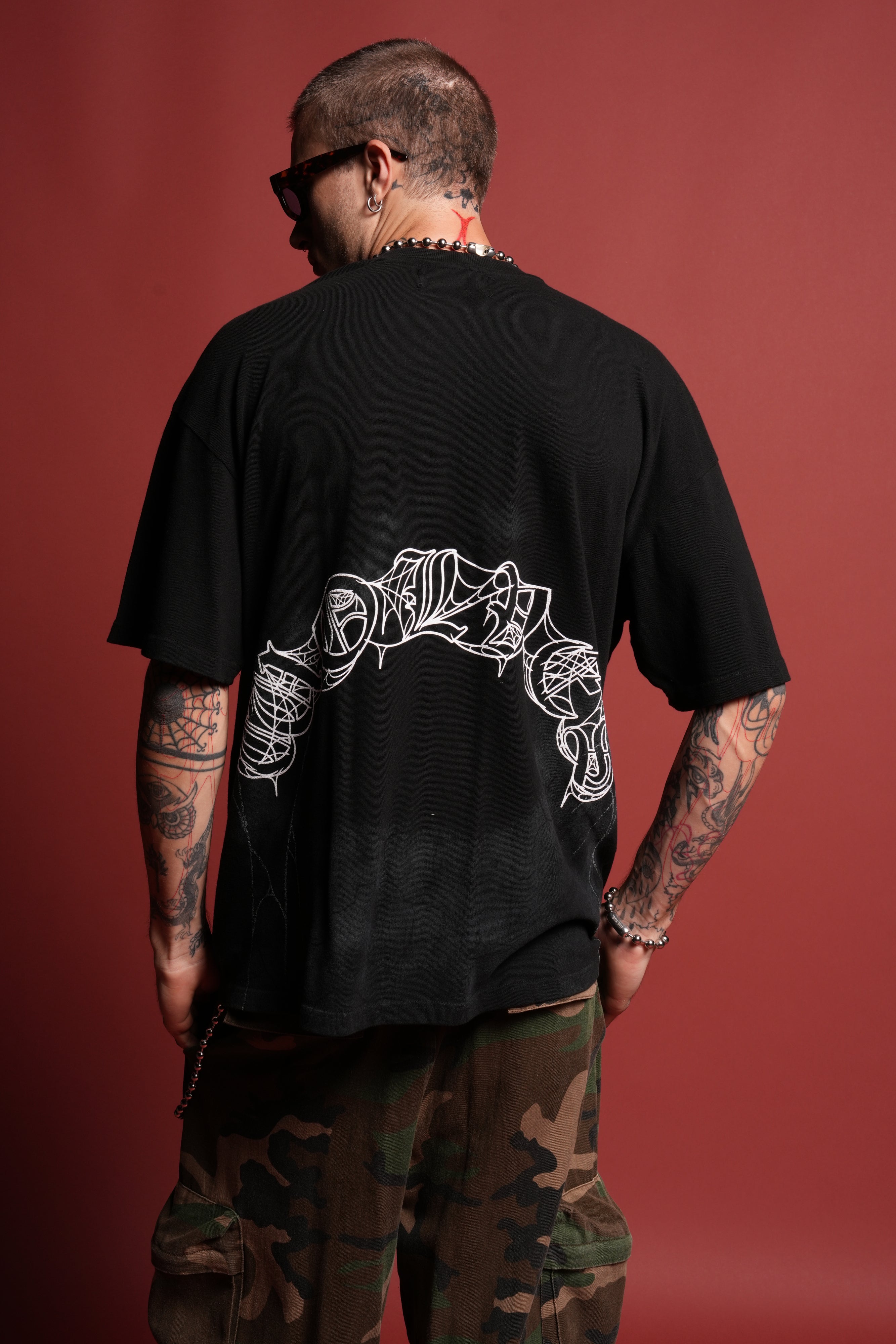Web Of Darkness Premium Oversized Tee in Black